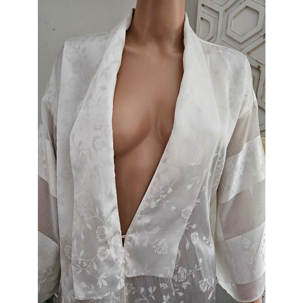 Vintage 80's Dentelle White Floral Sheer Sleeves … - image 4